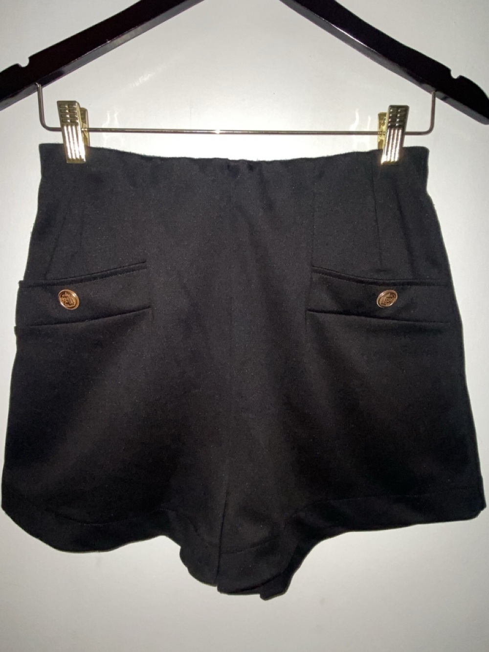 H&M Black High-Waist Tailored Shorts with Gold Button Details